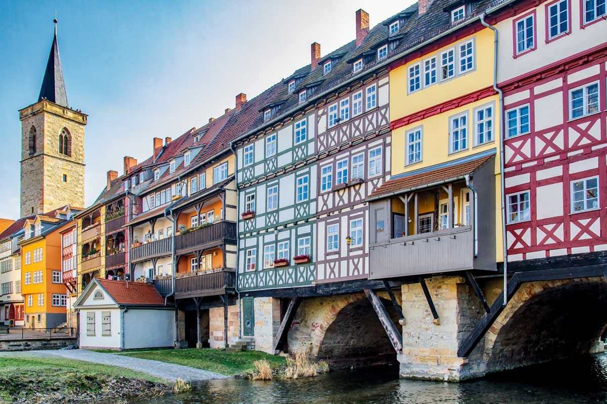 Ansicht der Rückseite der Krämerbrücke in Erfurt